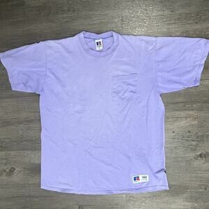Vintage Russell Athletic Purple Pocket T-Shirt Heavyweight Blank Tee Streetwear